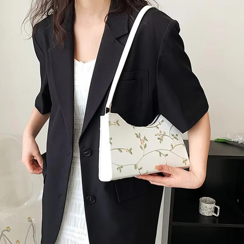 Sac à main en cuir PU souple pour femmes, petit fourre-tout pour filles, sacs sous les bras, sac à main de voyage de plage, dentelle florale, été initié