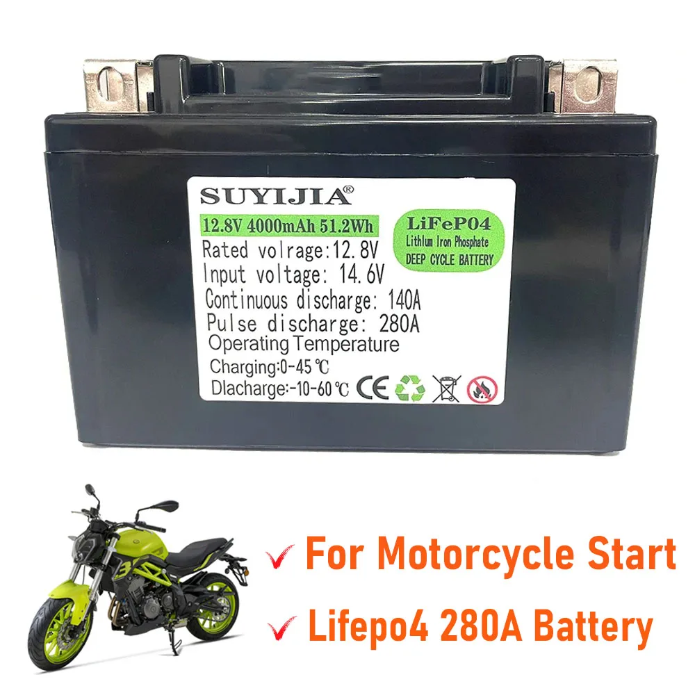 LiFePO4 Motorcycle Battery Electric Vehicle Battery 12.8V 4000mAh BMS 12V Lithium Phosphate Scooter Solar Battery