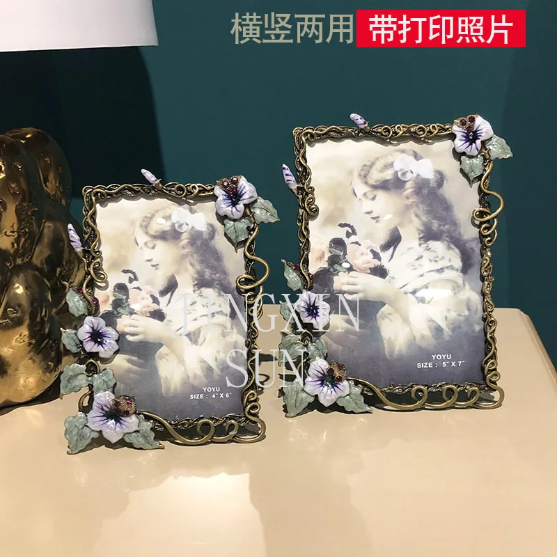 إطار صورة معدني مقاس 6/7 بوصة، إطار صورة جداري إبداعي أوروبي رعووي عتيق لغسيل الصور المخصص لسطح المكتب
