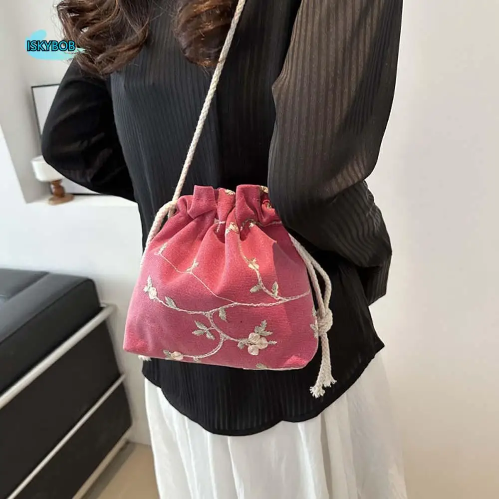 

Retro Breathable Crossbody Drawstring Bag Hanfu Accessories Portable Chinese Bundle Pocket Foldable White Cloth Pouch School