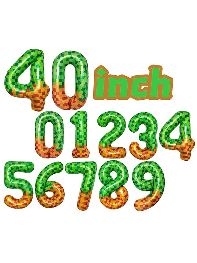 Ballon numérique en mosaïque verte 40 pouces, numéro 0-9, thème de jeu pour garçons, décoration de fête d'anniversaire pour enfants, fournitures pour cadeaux
