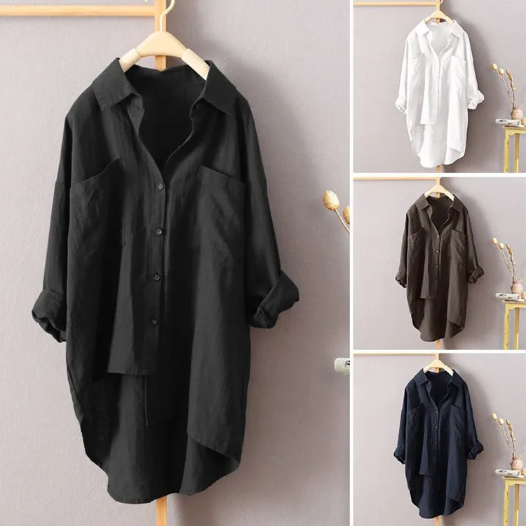 

Japanese And Korean Casual Style Solid Color Shirt, Autumn Versatile New Women's Double-Pocket Long-Sleeve Elegant