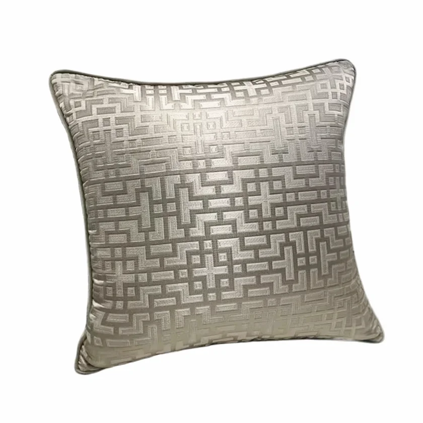 Contemporary Light Brown Geometric Pillow Case Maze Woven Jacquard Velvet Home Cushion Cover Decorative 45 X 45 cm 1 Pc Pack