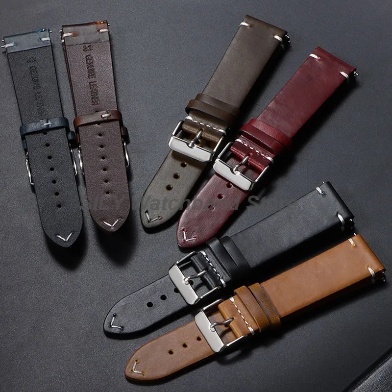 Bracelets de montre en cuir de vachette vintage huilé et ciré, 18/19/20/21/22 mm, pour Omega, Seiko, universels, pour hommes et femmes
