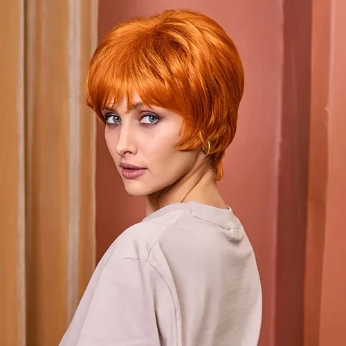 Imagen 2 del producto Peluca brasileña de cabello humano gris con corte Pixie y flequillo, peluca ondulada corta y recta en capas para mujer, peluca completa hecha a máquina