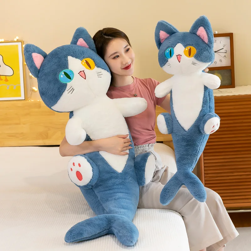 50cm Creative Different Pupil Shark Cat Doll Sleeping Pillow Kawaii Soothing Cat Plush Toy Long Striped Leg Clip Doll