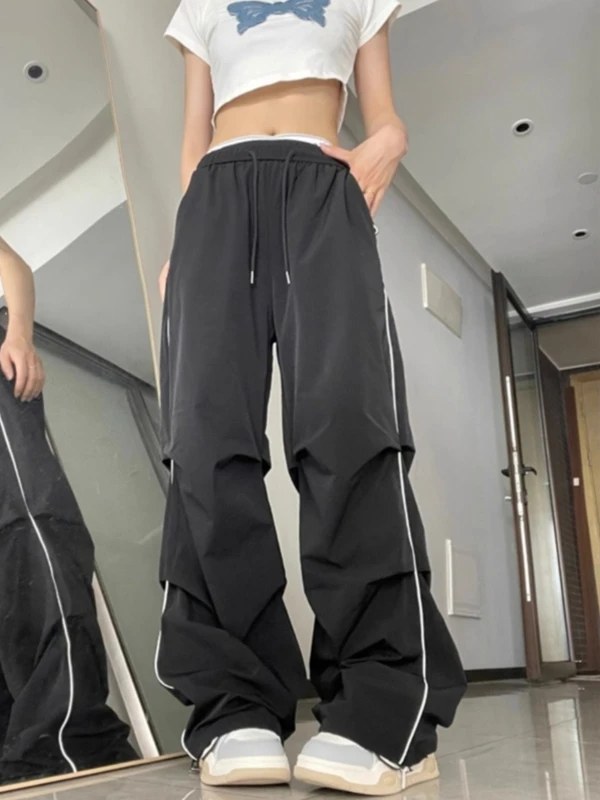 American Style Quick Dry Work Trousers Women Summer Thin Loose Cuffed Casual Wide Leg Pants Paratrooper Mountain Climbing Pants