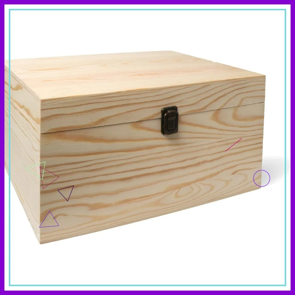 

Large Unfinished Wooden Box for DIY Crafts & Storage with Hinges & Retro Clasps - Natural Pine