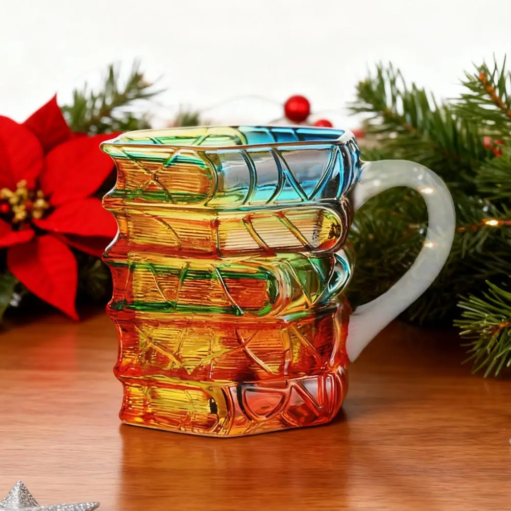 Coffee Cup Reading Themed Mug Hand-painted Book Mug Set 3d Glass Novelty Coffee Cup Gift for Teachers Book Lovers Unique Stacked