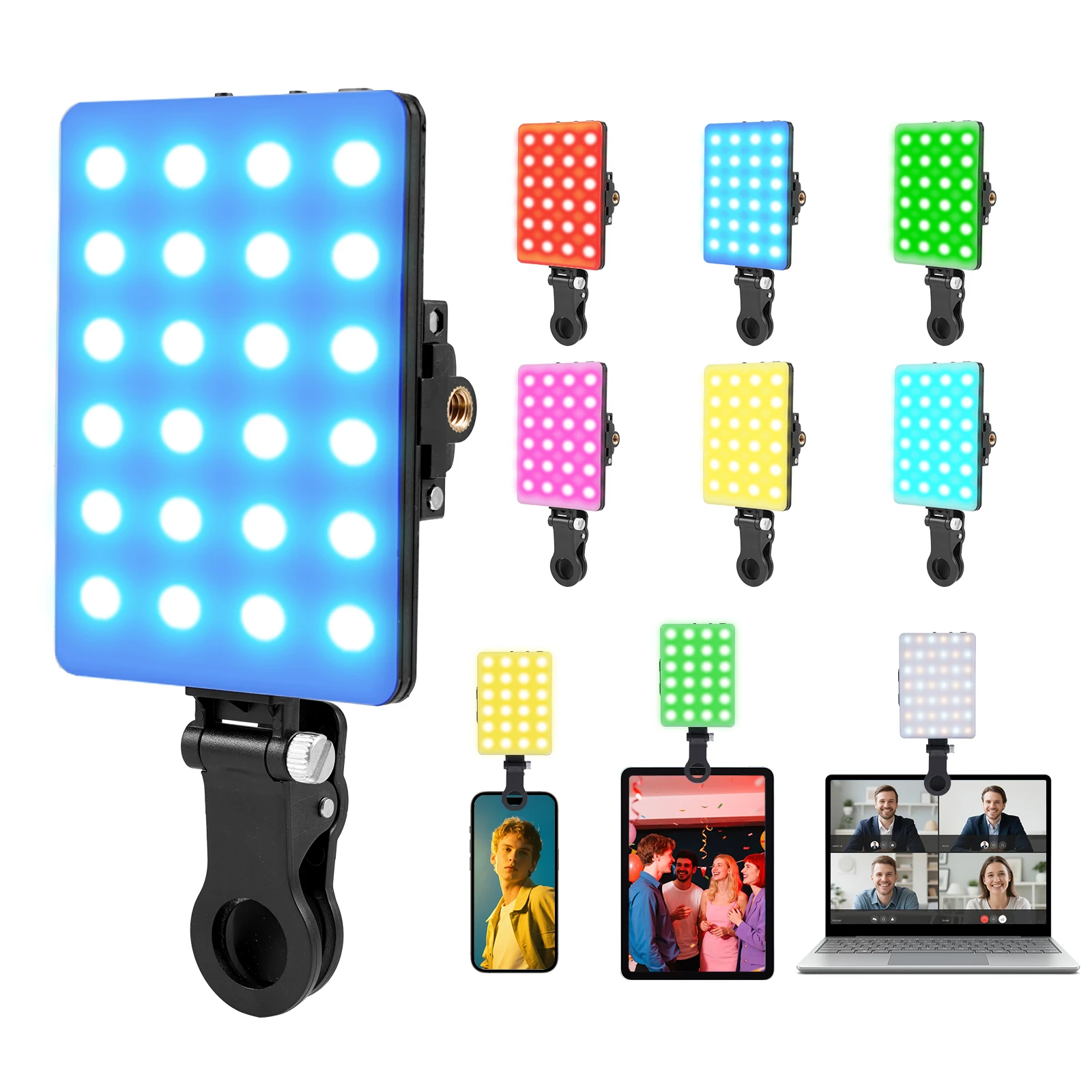 LED Selfie Light for iPhone Samsung Phone Clip-on Fill Light 2200mAh Rechargeable Portable Video Light for Laptop Tablet CRI 97+