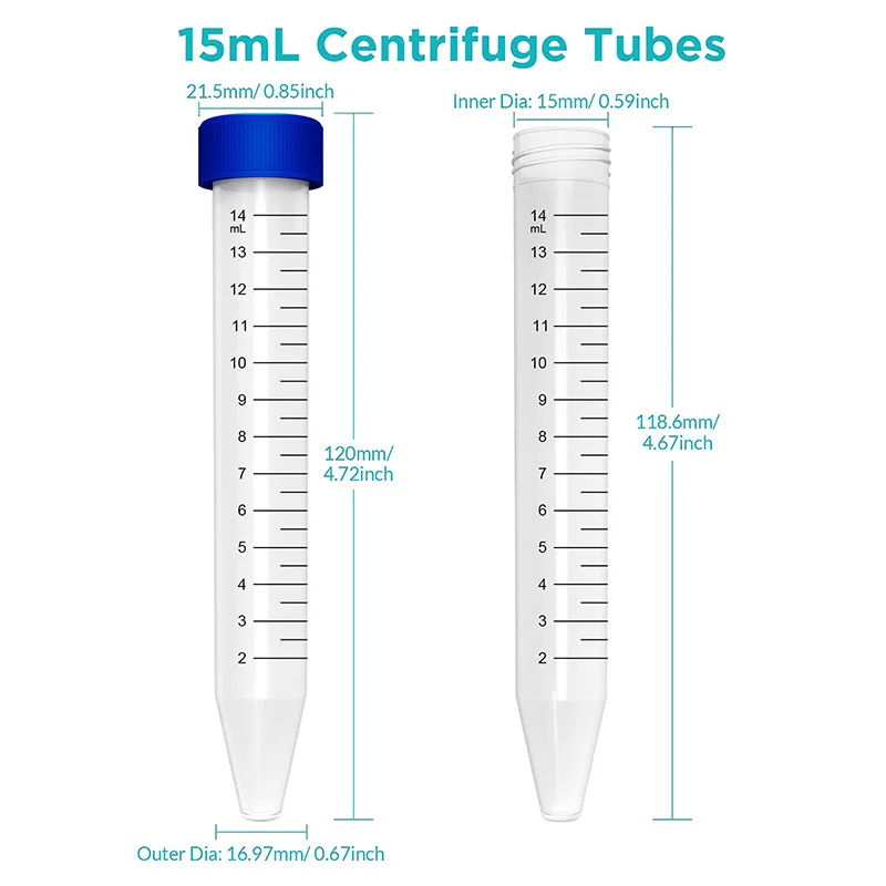 15ml Transparent Screw Cap Centrifuge Tubes with Scale Free-standing Centrifuge Tube Laboratory Vial Container