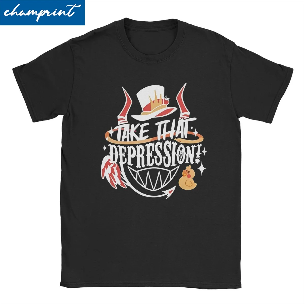 Casual Take That Depression Cartoon Alastor Anime T-Shirt Men Women 100% Cotton T Shirt Hazbinn Cute Hotels Tee Shirt 4XL 5XL