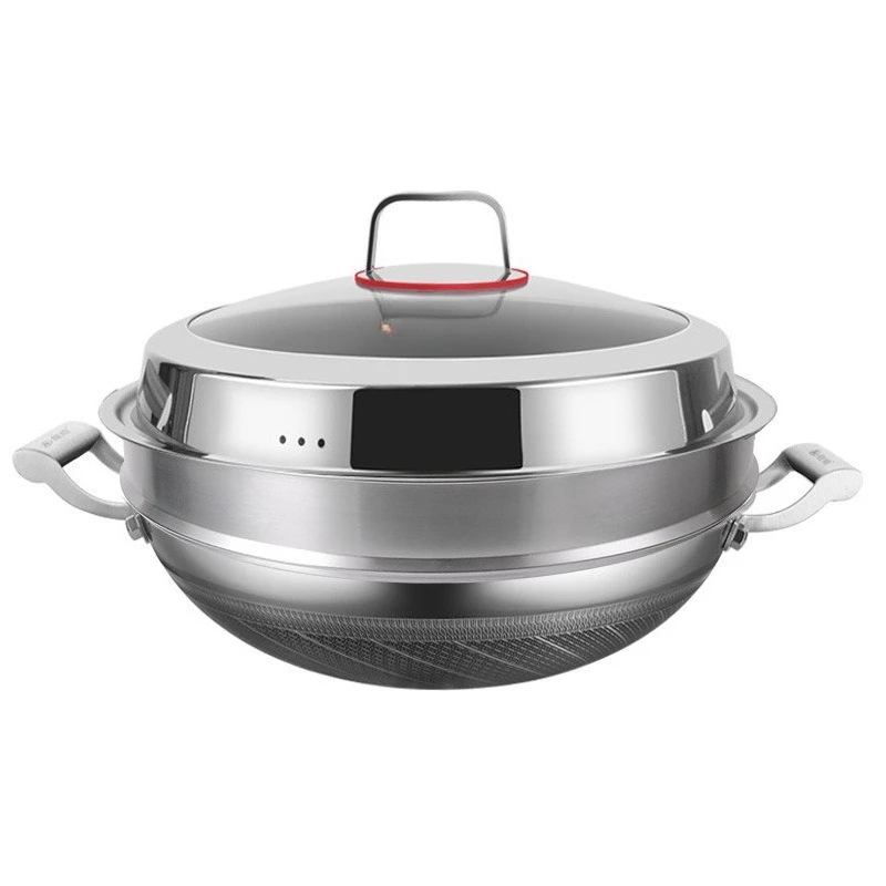 

316 stainless steel binaural large wok honeycomb non-stick with round bottom for cooking