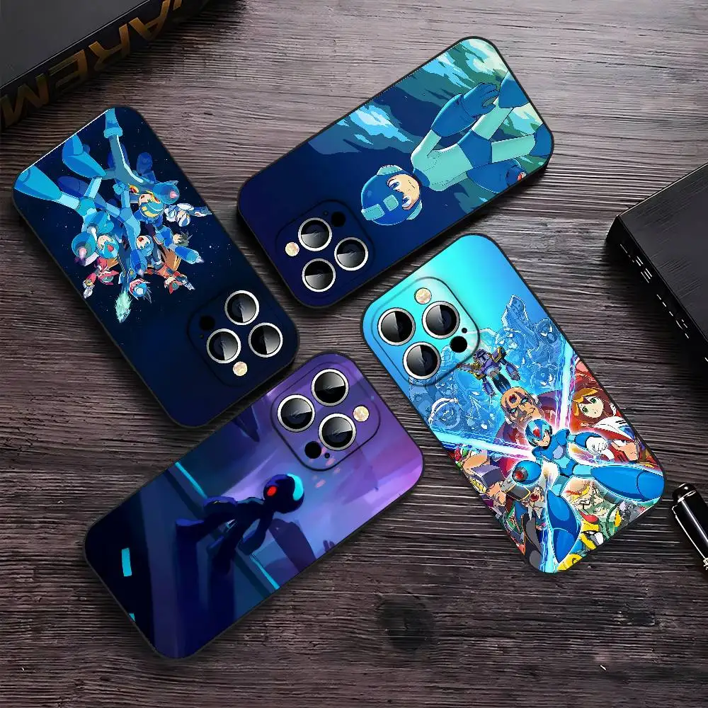 R-Rockman M-Megaman Game Phone Case Preto Que Serve Para IPhone 17,16,15,11,13,14 Pro Max,Plus,X,Xr,Xs Max,13Mini