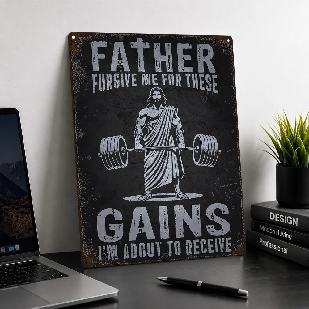 Jesus Lifting Weights Quote Textured Metal Poster Humorous Wall Art For Home Gym Personalized Aluminum Sign Fitness Lover Gift