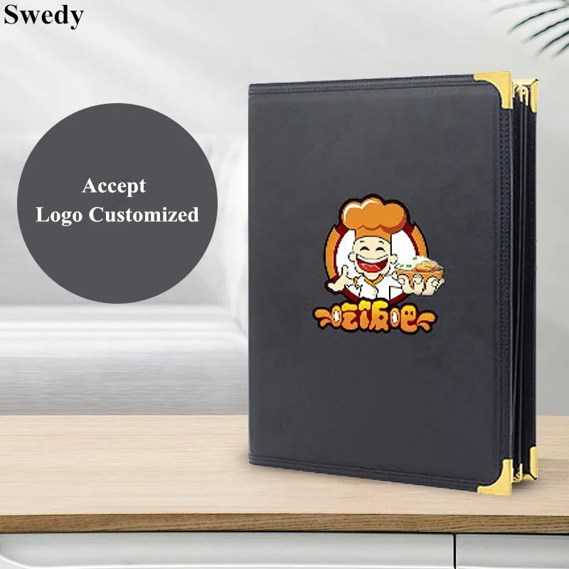 Custom Logo 6 Pages 12 Views A4 Restaurant Menu Cover Clear Viewing Surfaces PVC Menu Paper Holder Book Folder