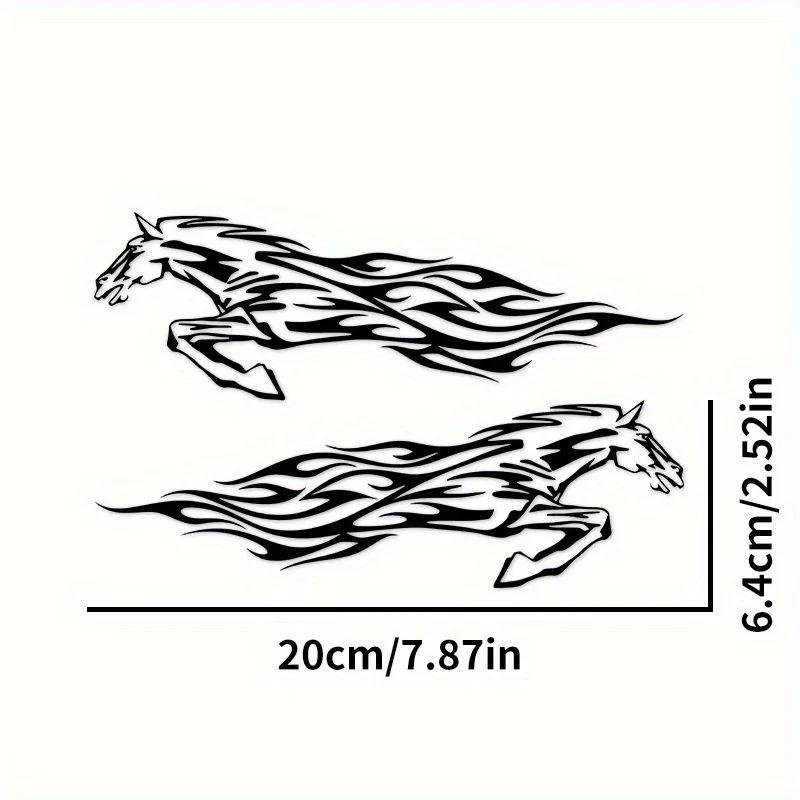2Pcs 2D Flat Holographic Flame Horse Vinyl Stickers, Waterproof Durable Decals for Cars & Motorcycles