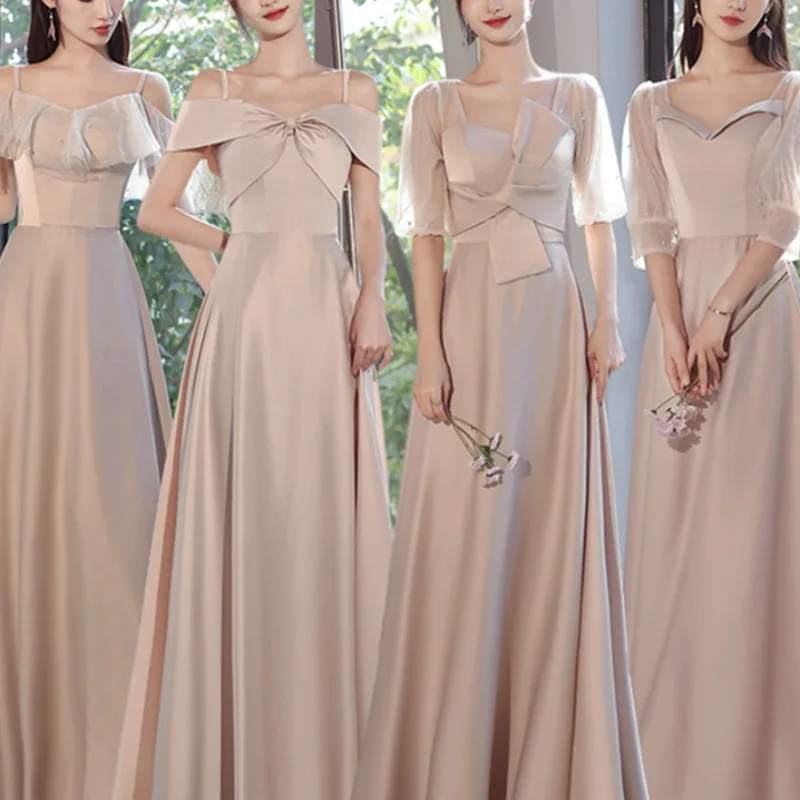 Customized Bow Design Slim Waist Design Solid Evening Dress Elegant Temperament Wedding Party Gown Solid Feminino Gentle Bridesm