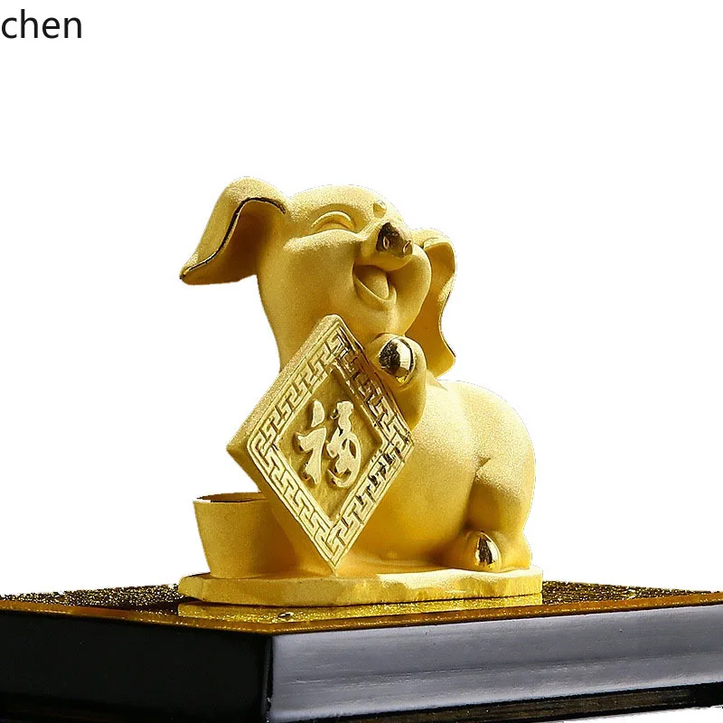 LXC Golden Pig Ornament Lucky Pig High-end Velvet Sand Golden Pig Housewarming Opening Feng Shui Lucky Zodiac Craft