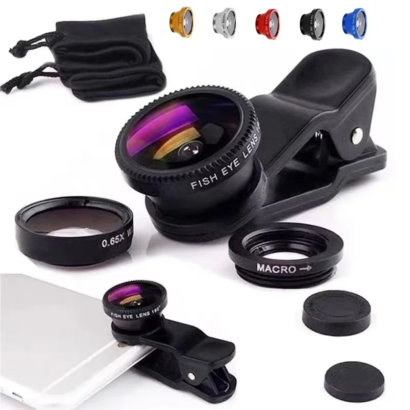 3 In 1 Phone Fish Eye Lens Wide Angle Macro Lightweight Camera Lens With Clip Universal Cell Phone Lens For iPhone Xiaomi Huawei