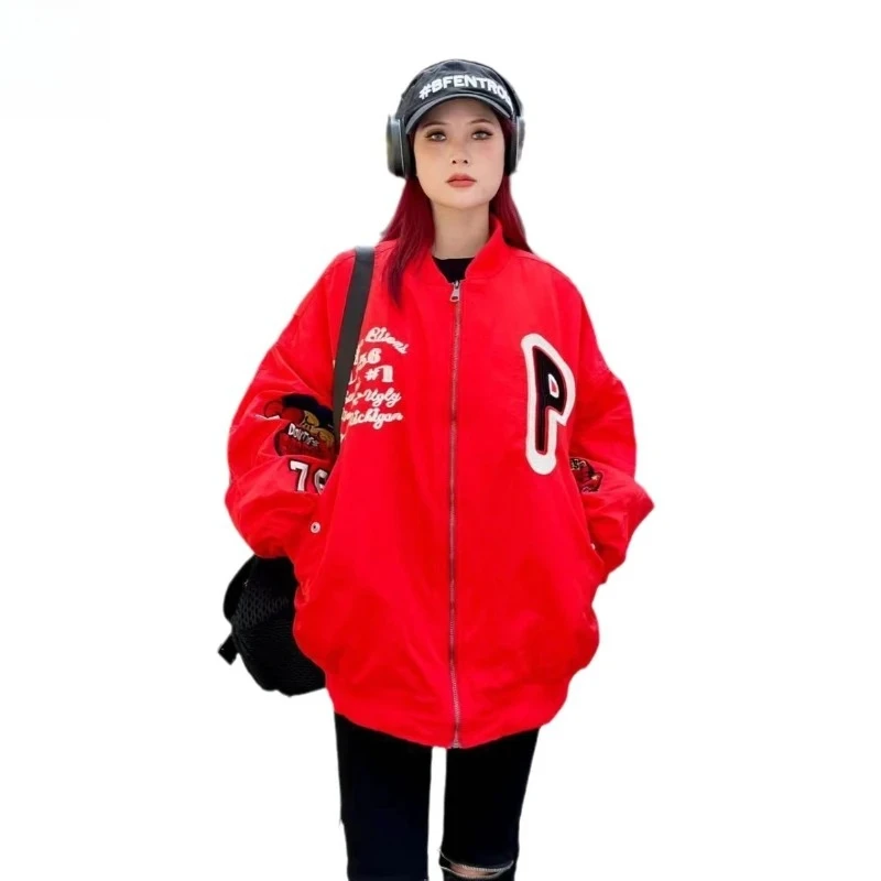 Kurtka baseballowa unisex z pikowaniem, model 2025 |   Wytrzymałe etykiety, haft, oversize, casual, odzież codzienna, odzież wierzchnia
