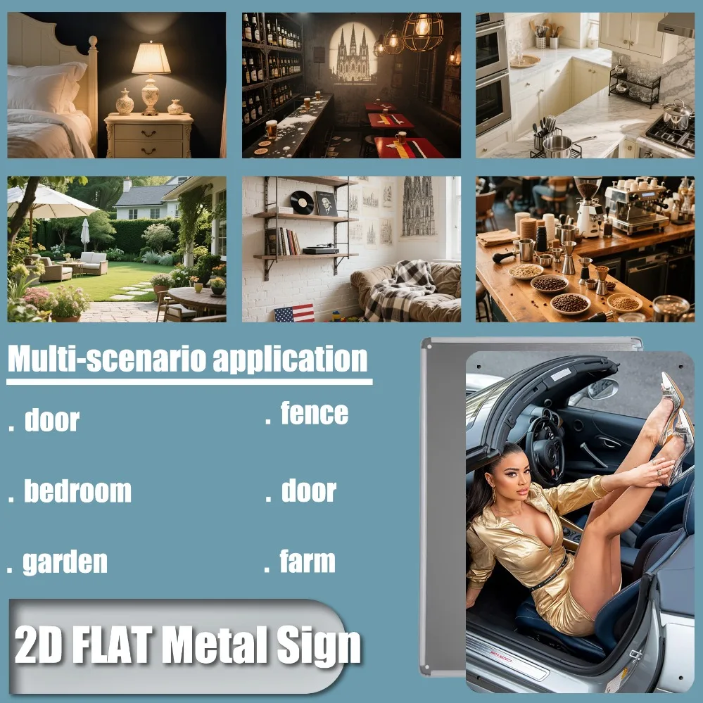 JIT ريترو الحديد معدن تسجيل 8in * 12in فستان ذهبي سيدة نموذج سيارة شعار - رجل الكهف ورشة عمل حانة زخارف الحائط #4