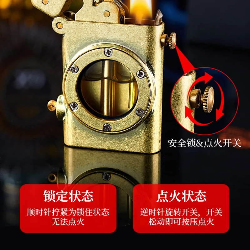 Retro Kerosenes Lighter, Windproof, One Click, Pop-up Ignition, Safety Switch, Transparent Oil Tank, Men's Gift, High End, Metal