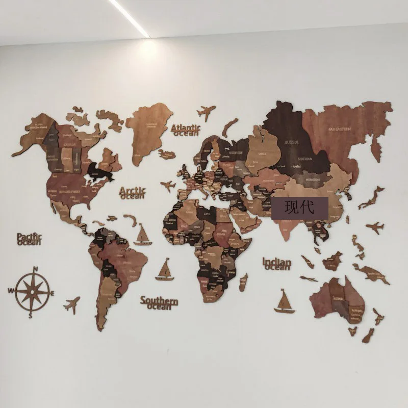 DIY 3D Wooden World Map Wall Stickers for Sofa or TV Backdrop Modern Art Decorate Living Room Bedroom Office Bar Cafe Classrooms