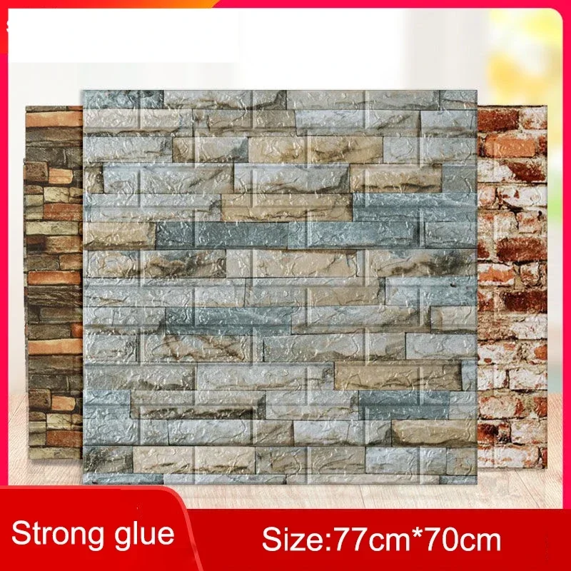 

1/5/10Pcs77*70CMBrick Wall Stickers Decor Self-Adhesive Waterproof Wallpaper For Kids Room Bedroom 3D Wall Sticker Brick decor