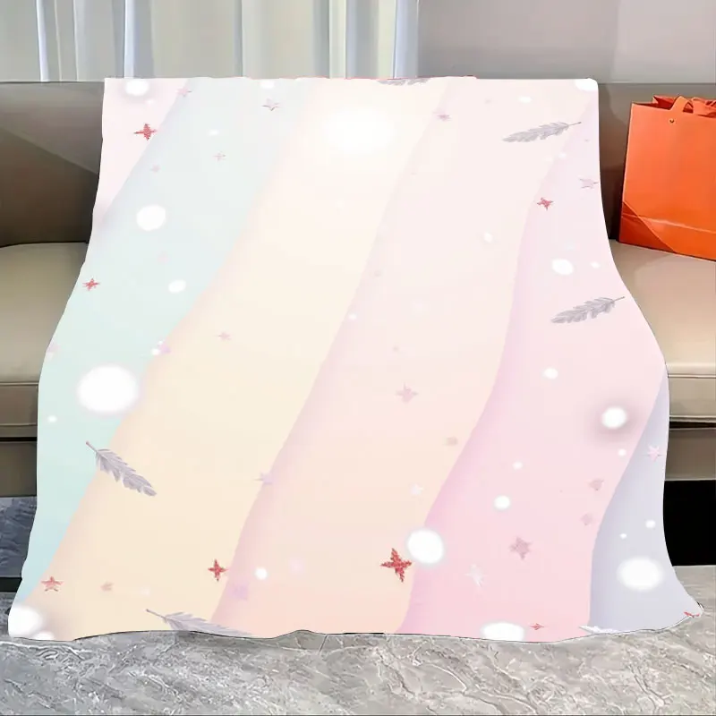 

1pc Flannel Blanket Pastel Gradient Star Feather Blanket for Cozy Home Decor