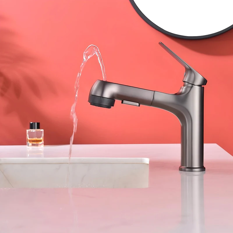 Fashion New Gun Gray Five-Function Anti-SplashBathroom Cabinet Hot And Cold Washbasin Faucet For Bathroom