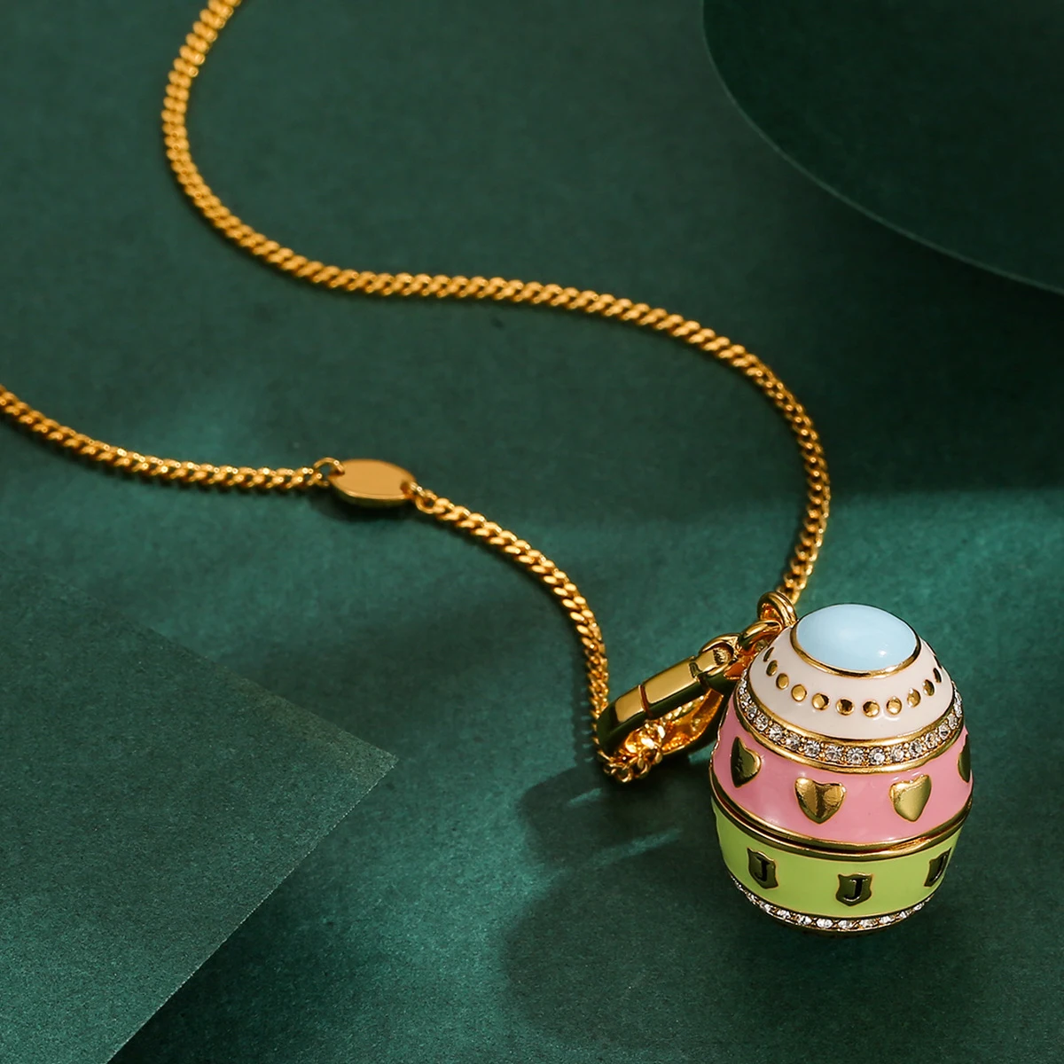

Cute Fashion Openable Heart Egg Pendant Necklace For Women- Enameled Glazed Egg Black Puppy Pendant Sweater Chain