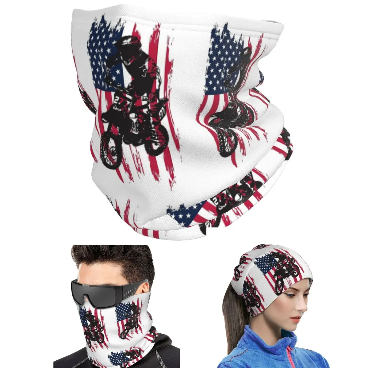Dirt Bike Motocross USA American Flag Bandana Neck Cover Printed Wrap Scarf Running Headwear For Men Women Adult Washable
