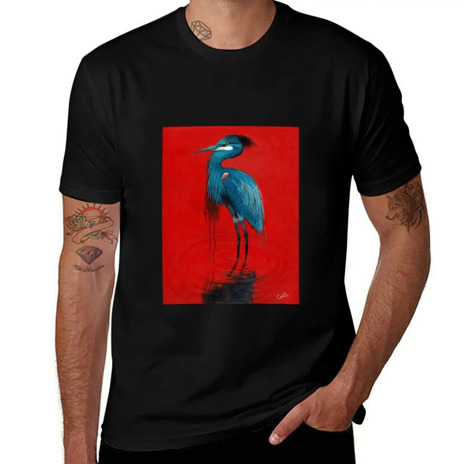 

Blue Heron watching over the lagoon T-Shirt customs design your own blanks heavyweights boys animal print mens clothing