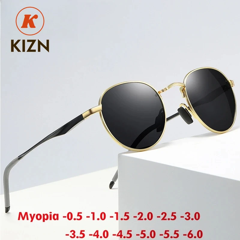 

KIZN круглые солнцезащитные очки для близорукости для женщин и мужчин, очки в стиле ретро, поляризационные очки на заказ, модные оптические очки по рецепту от -0,5 до -6,0