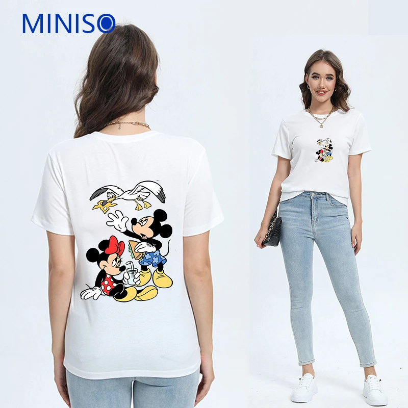 

Ladies Disney Custom Tops Mickey Minnie Printed Loose Clothing Custom T-shirt Brands Women's Summer Dress Cartoon Clothes Trends