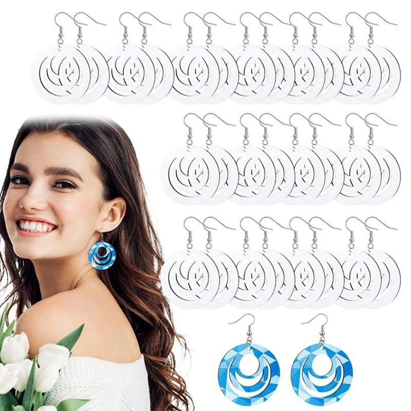 60Set Sublimation Blank Earrings Heat Transfer Sublimation Hooks Earrings Hollow Round Unfinished Wooden Dangle Earrings Durable