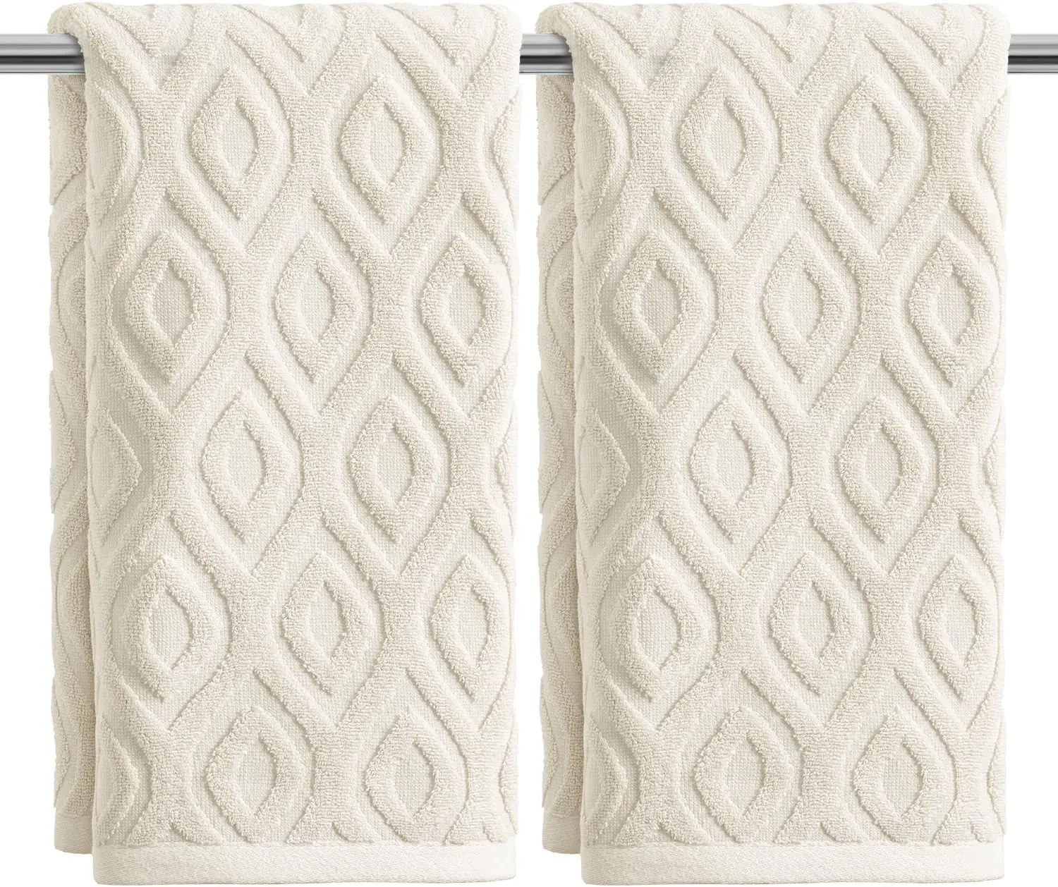 Artoid Mode 2 Pcs Beige 3D Diamond Grid Jacquard Hand Towels for Bathroom, 100% Cotton Soft Absorbent Bathroom Decor Towels, 13.7 x 29.5 Inch