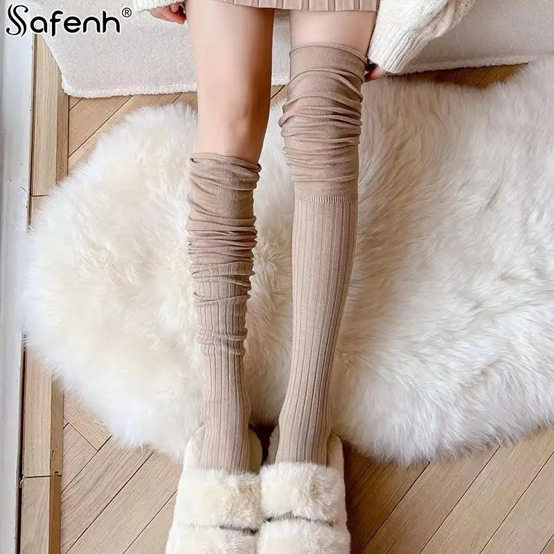 1Pair Knee Socks Women Knee-socks Lady Splicing Stockings Autumn Winter High Tube Thermal Socks Korean Preppy Style Casual Sock