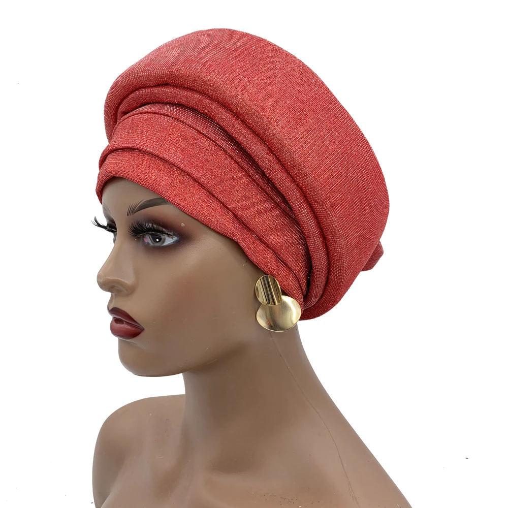 2023 glitzert plissierte Frauen Turban Kappe elegante afrikanische Auto Gele Headtie weibliche Kopf wickel Nigeria Party Kopf bedeckung Turbante