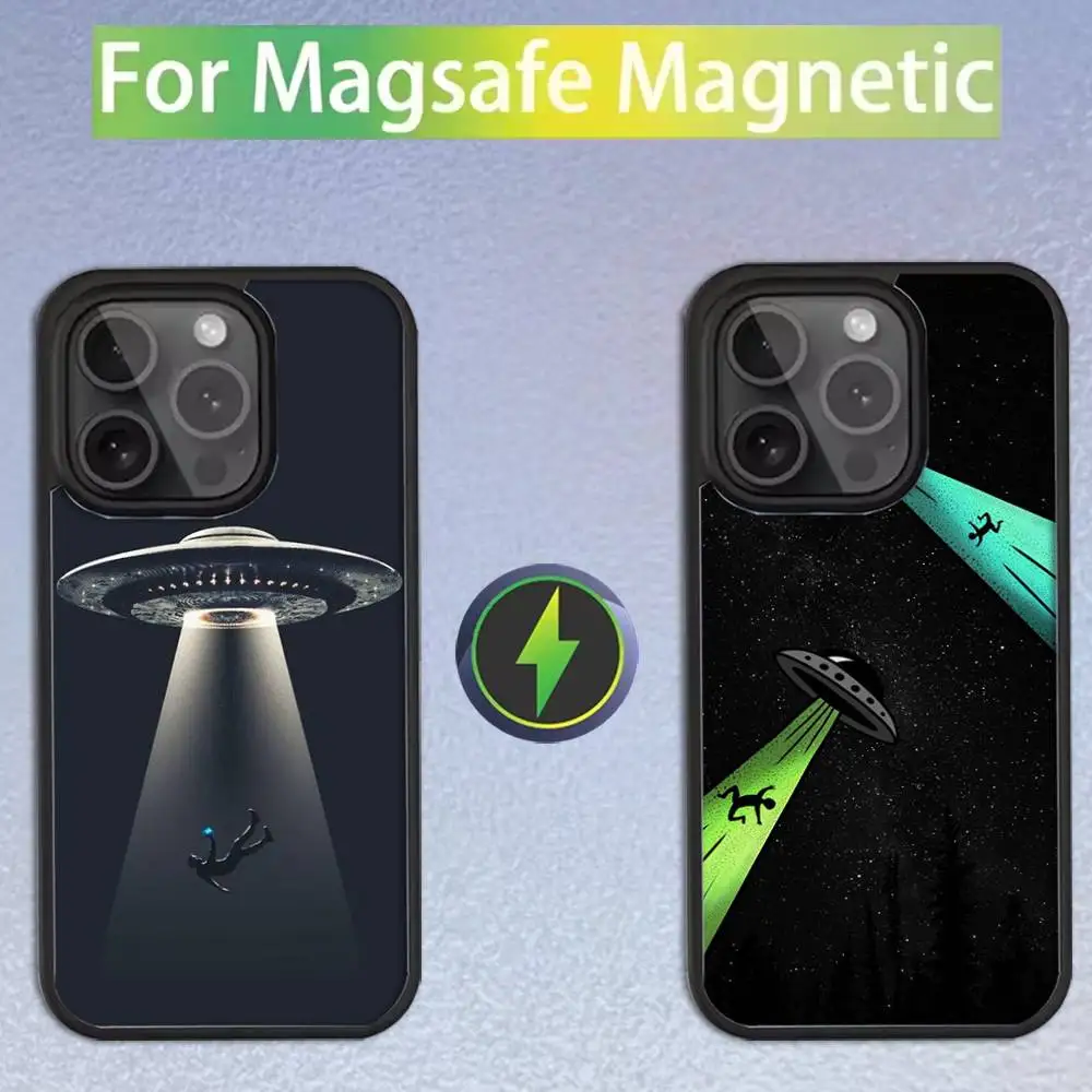 

Чехол для телефона Alien Martian UFO для iPhone 17,16,15,14,13,12,11, Pro, Max, Plus, Mini, SE Magsafe с магнитной беспроводной зарядкой