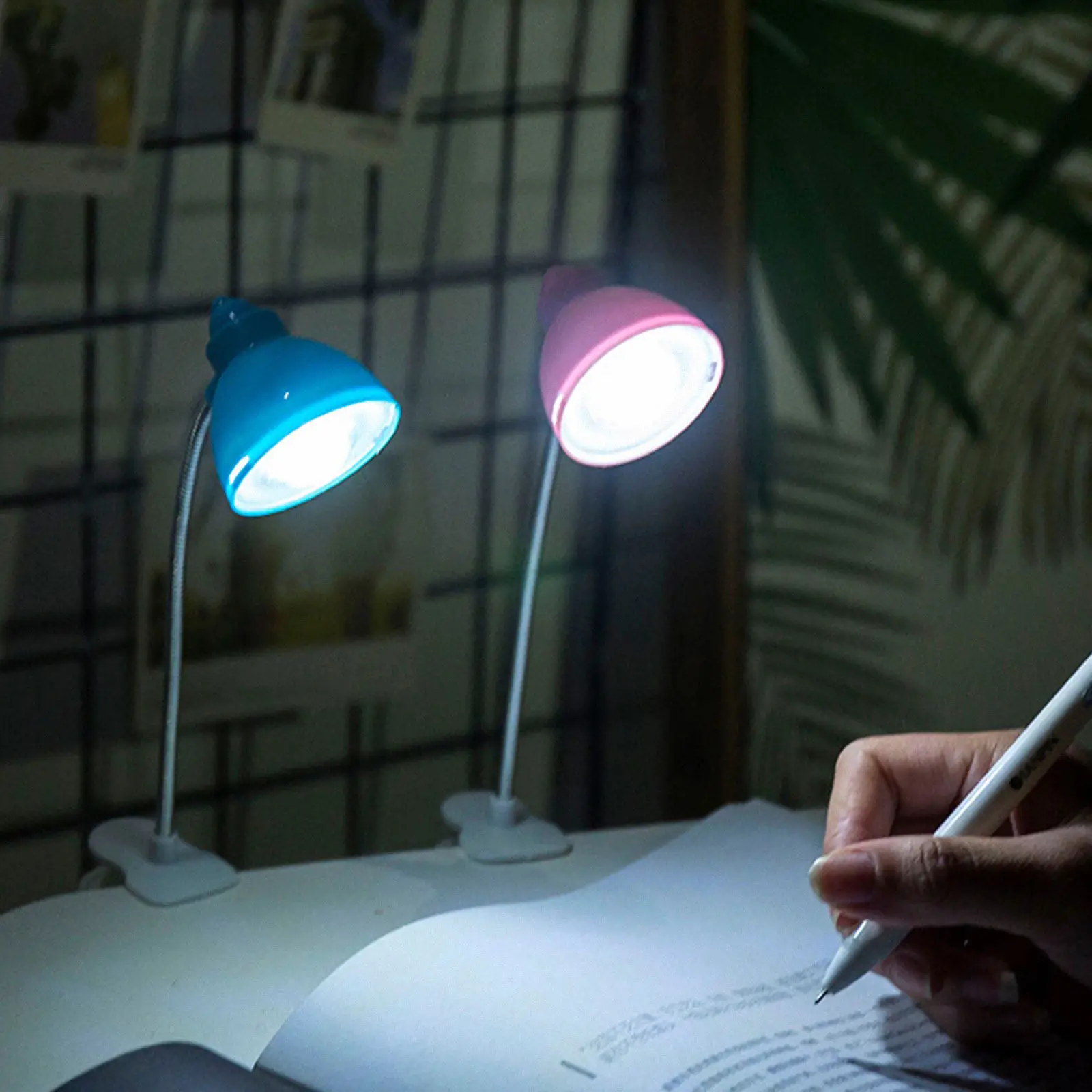 LED Pink Clip Desk Reading Light Eye-Caring Study Lamp Flexible Neck Portable Foldable Light for Kids Night Reading and Homework