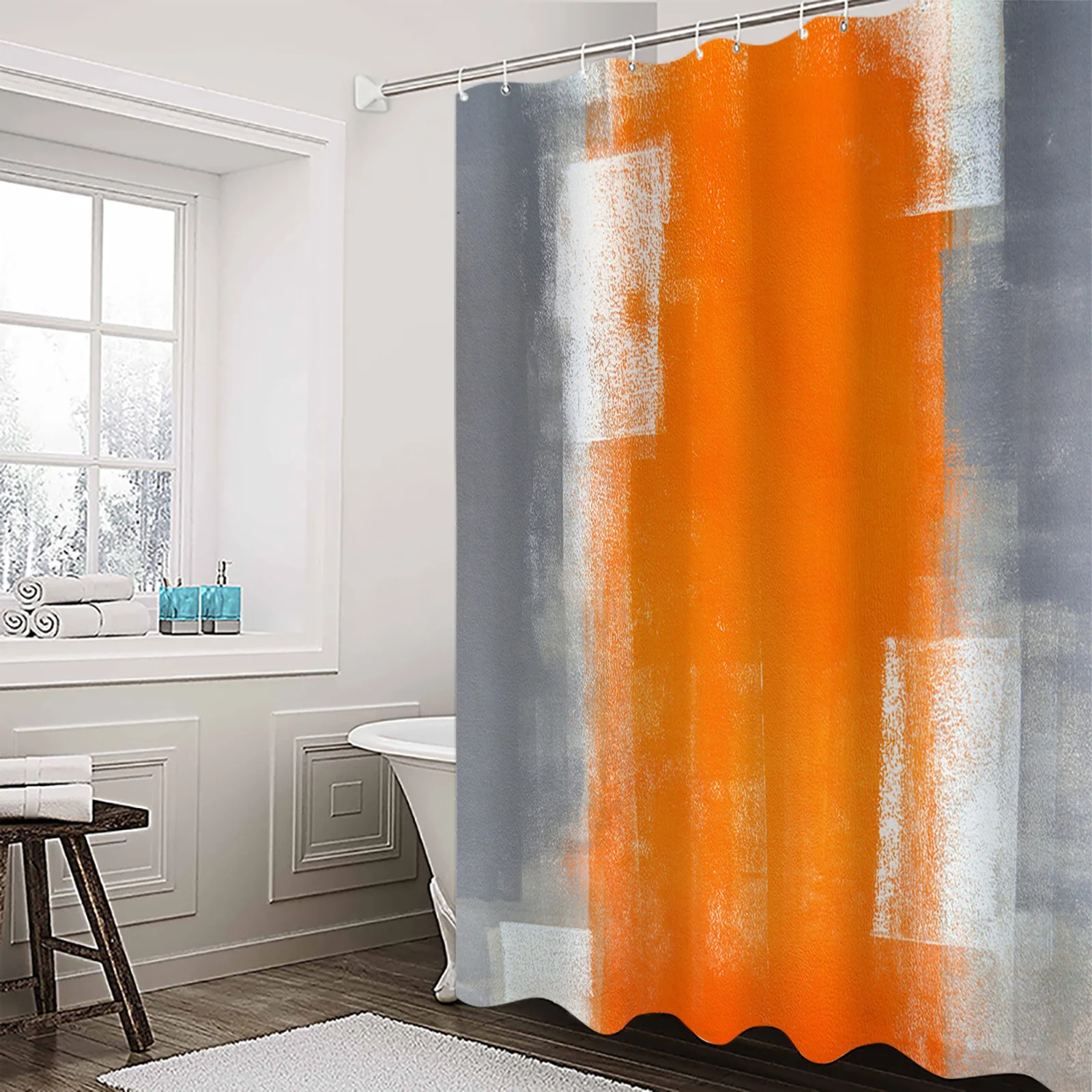 Orange Gray Abstract Texture Shower Curtain Home Bath Decorative Waterproof Polyester Fabric Bathroom Curtain