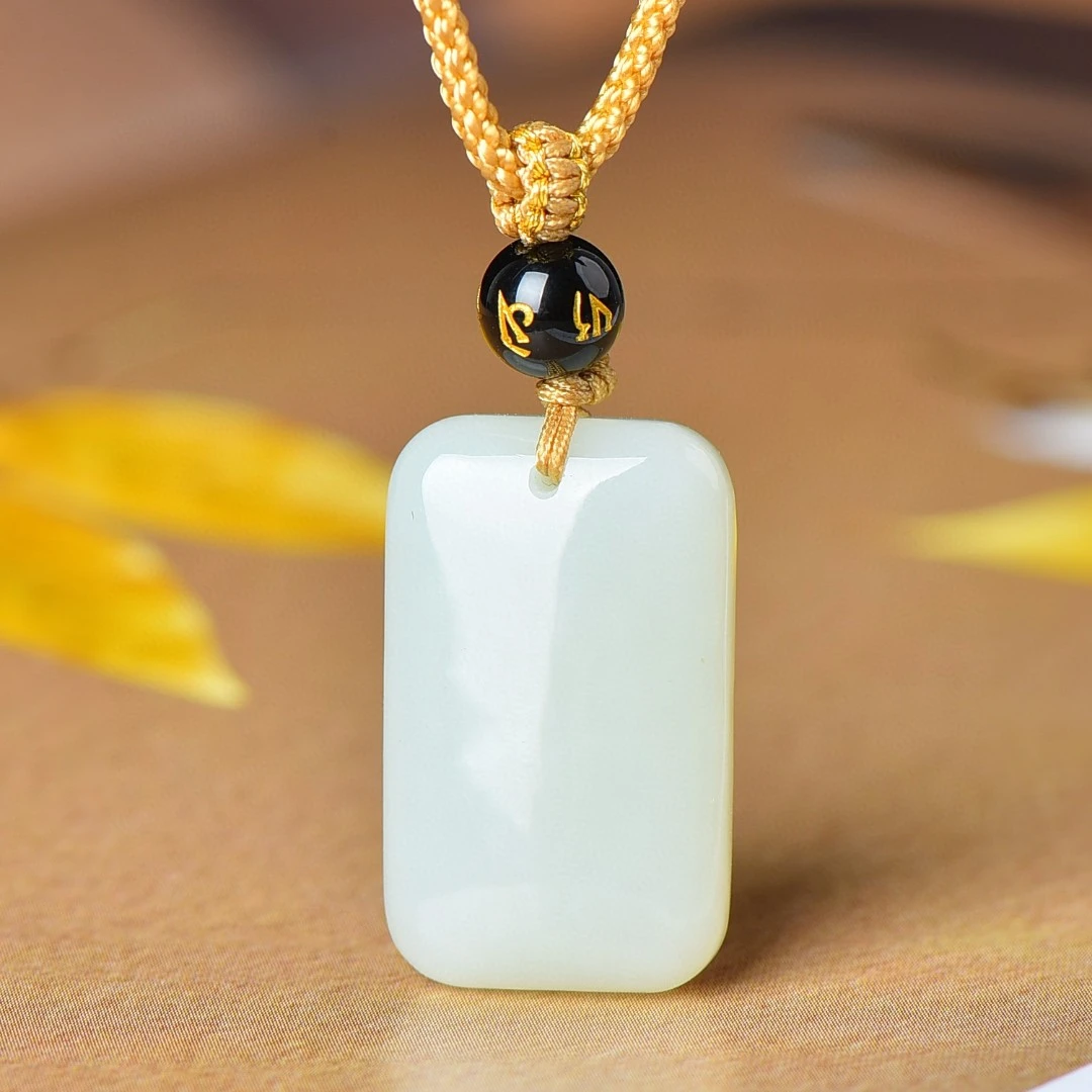 

Genuine China Nephrite Stone White Hetian Jade Rectangular Blank Pendant Lucky Amulet Necklace Men Women Certified Jewelry Gifts