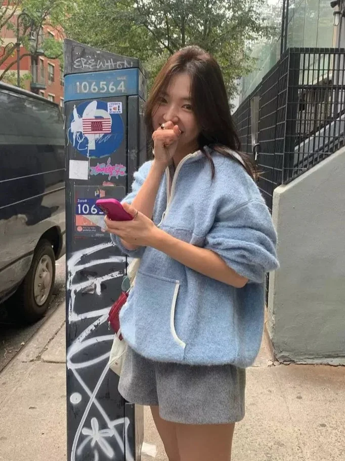

Tannt Fleece Long Sleeve Hoodie Half Zipper Stand Collar Oversized Korean Style Women's Sweatshirt Spring New Arrival