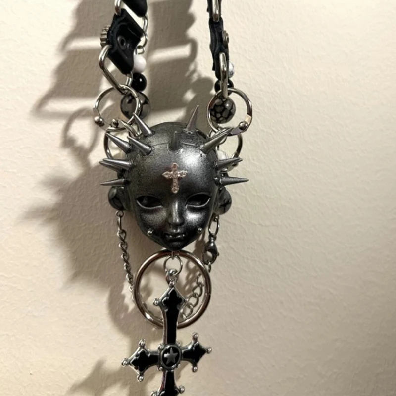 

Dark Punk-style Rivet Cross Doll Necklace, A Niche Design For Carnival Jewelry Accessories
