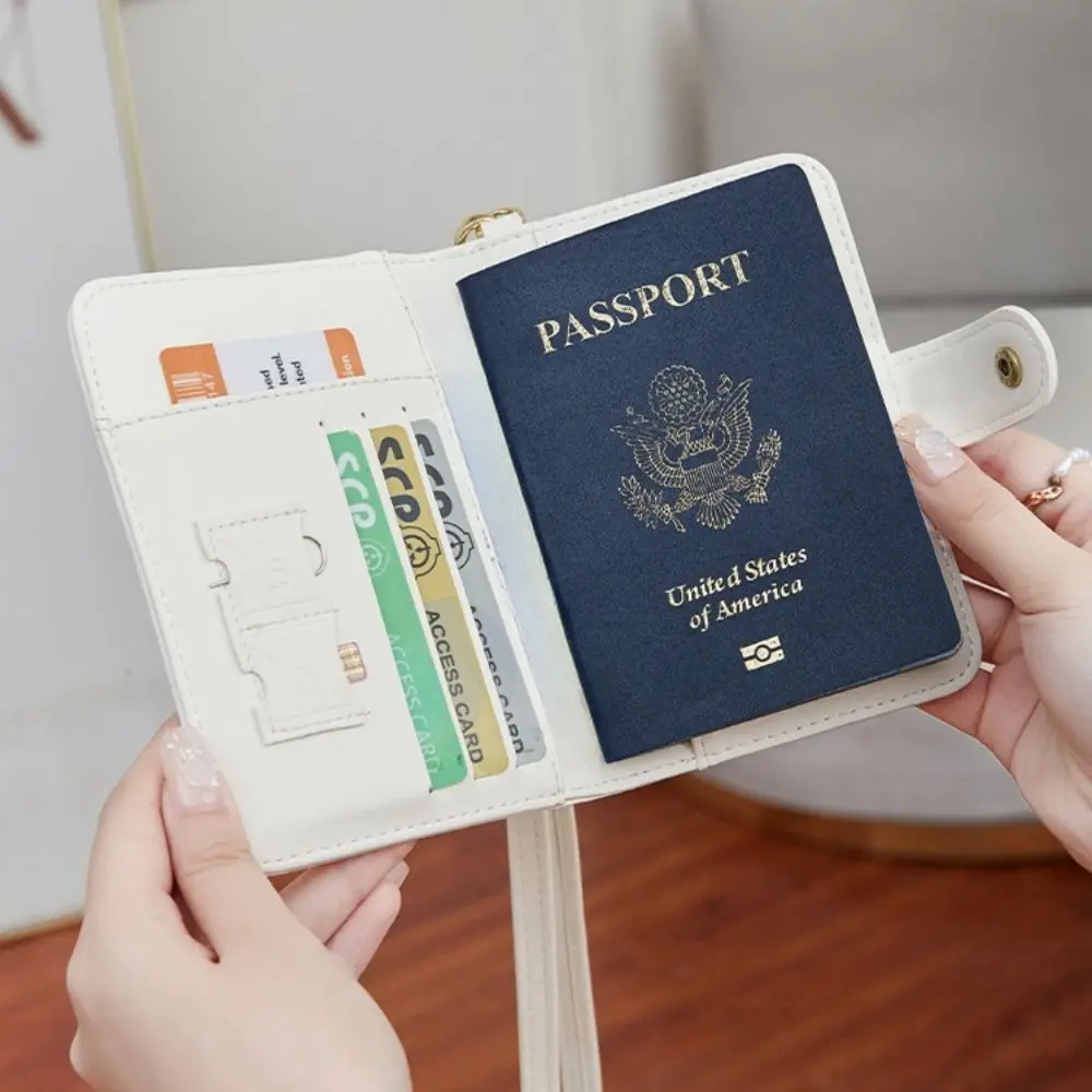 

Waterproof Halter Passport Cover Multifunction Airplane Check-in Leather Passport Holder with Neck Lanyard Purse