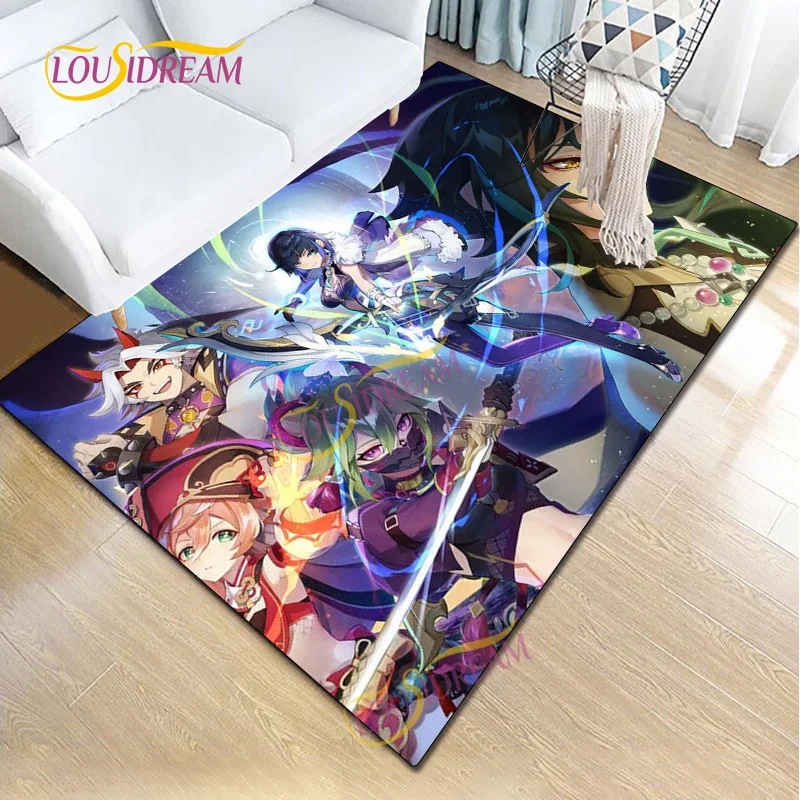 Genshin Impact Game rug multiple elements Cartoon character Home Decorative carpet Office chair area Plush wood floor mat