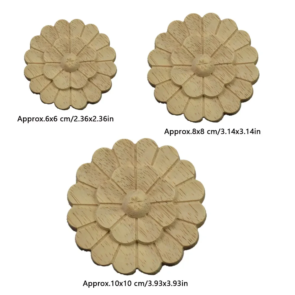 6/10PCS Natural Wood Carved Crafts DIY Home Corner Flower Unpainted Wooden Applique Onlay Ornaments Handmade Wood Applique