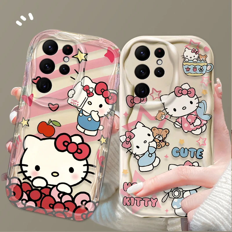 

Lovely Cartoon Hello Kitty Wave Case For Samsung Galaxy S24 Ultra S23 S22 Plus S21 S20 FE A25 A55 A35 A15 A16 A05 A05S A06 Cover